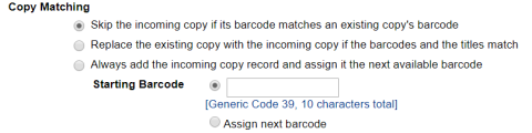 Copy Matching section showing options